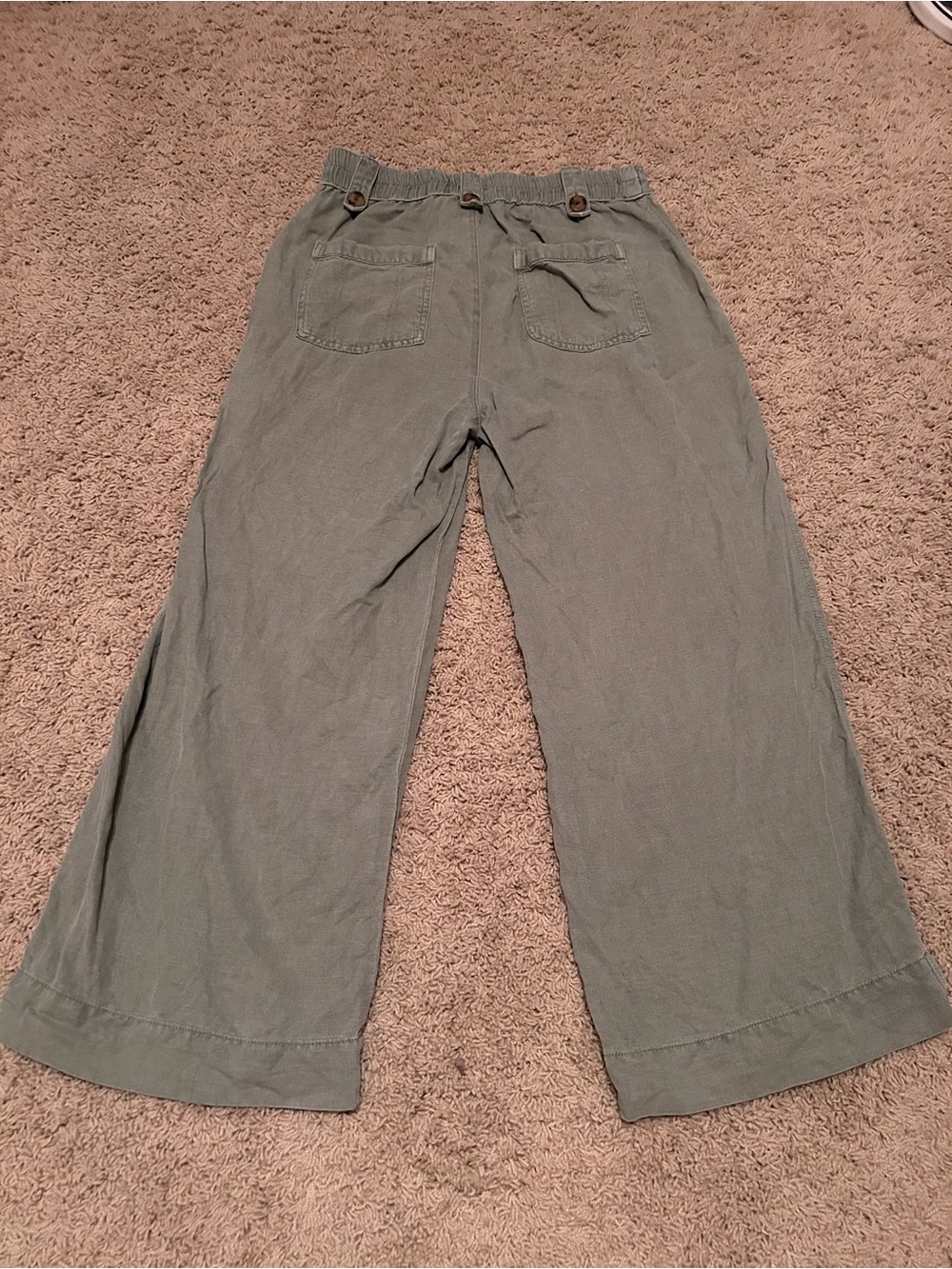 Casual Wide-Leg Utility Pants in Olive linen blend - size 6 - Picture 2 of 6
